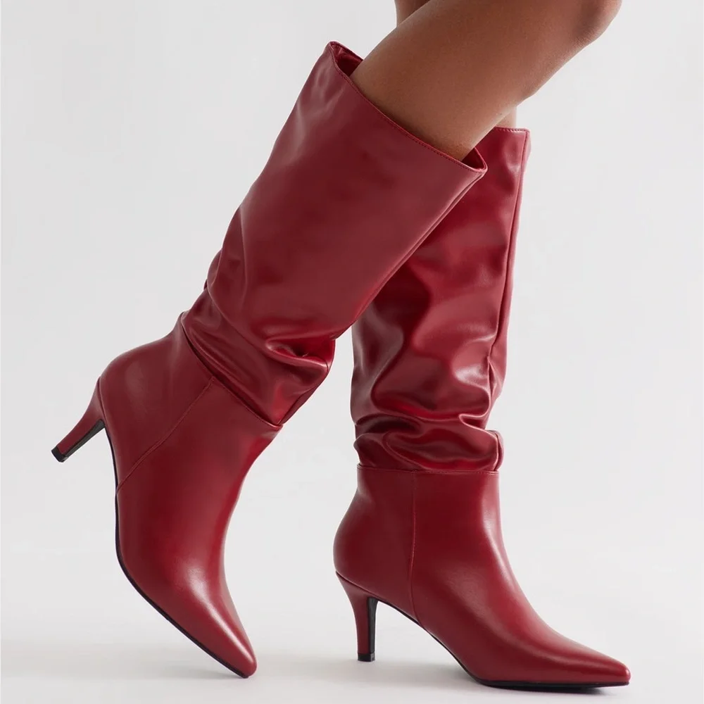 Fashion Nova Elegant Red Knee-High Women's Boots - Picture 2 of 4